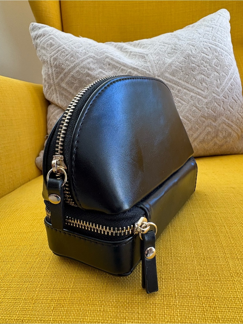 Unbranded Black Mini Double-Zip Leather Cosmetic Bag